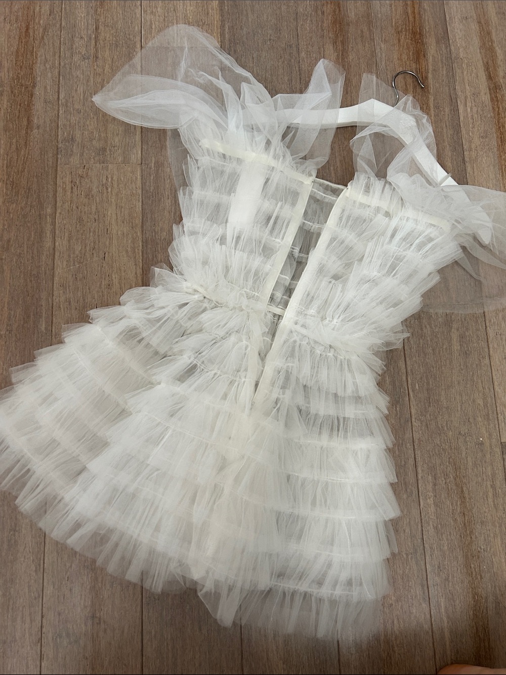 Kikiriki Tiered Tulle Mini Dress Sheer White size small party club bridal